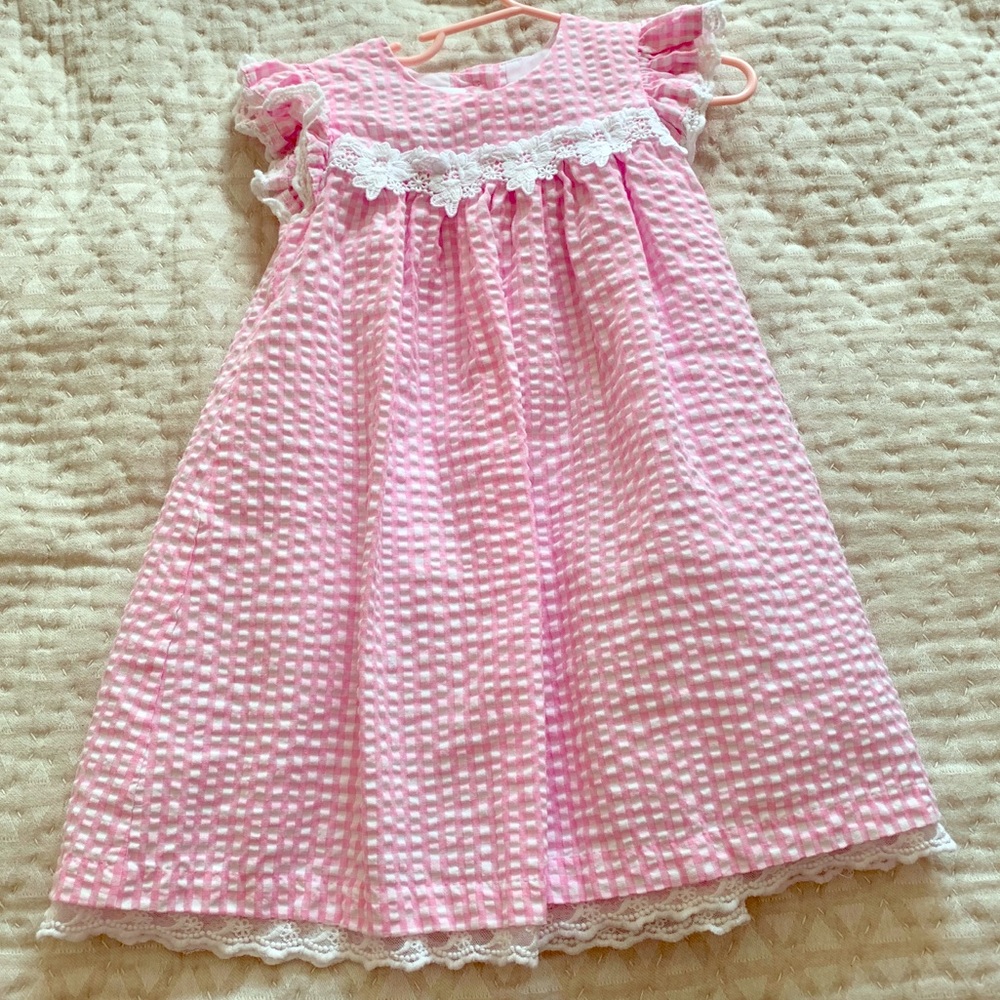 Preppy seersucker pink toddler girl’s dress 3T